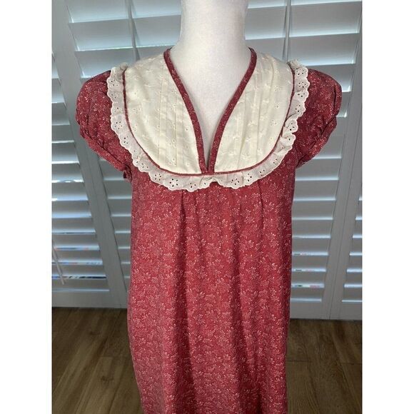VTG 70s Lola Jrs. Hawaii Red Floral Hippie Chic Prairie Maxi Dress Eyelet Small - Picture 1 of 12